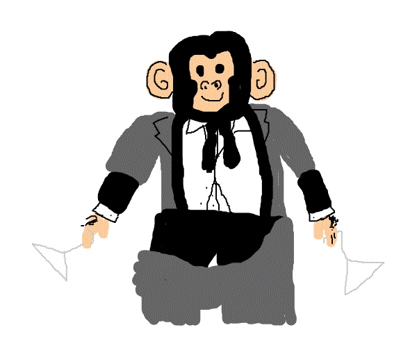 A chimpanzee wearing two tuxedos. Stupid monkey! @himym - Interference -  the drawing and describing game