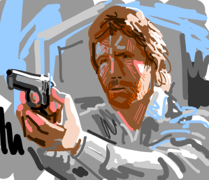 Chuck Norris pointing his gun