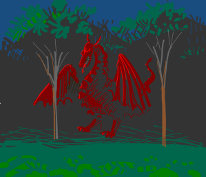 red dragon in medieval hilly forest