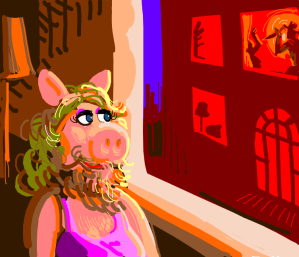 Miss Piggy has grown a beard There is a murder in  building