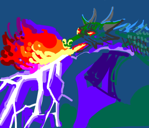 Dragon breathes out fire and lightning